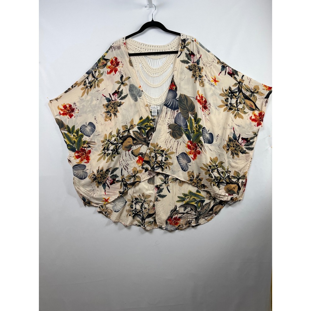 Rachel Zoe Kimono Wrap Women One Size Cream Floral Crochet Lace Back Boho